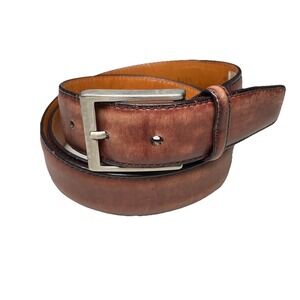Magnanni Belt 42 Mens Brown Leather Brushed Silver Buckle Spain 1078 Old Money
